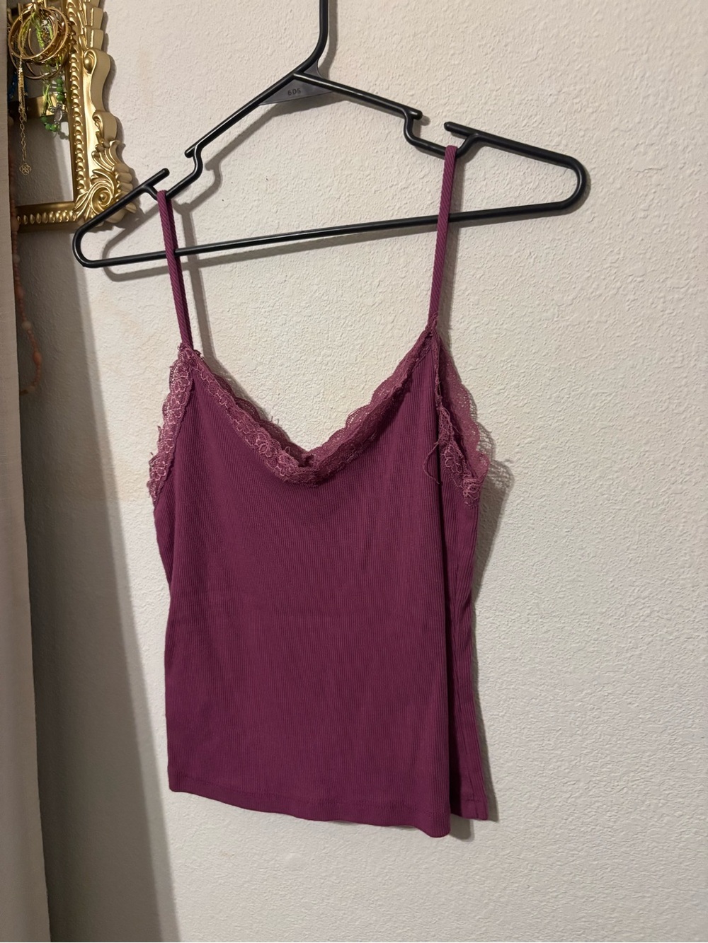 Lace-Trim Spaghetti Strap Cami Tank Top - Plum - Picture 3 of 3
